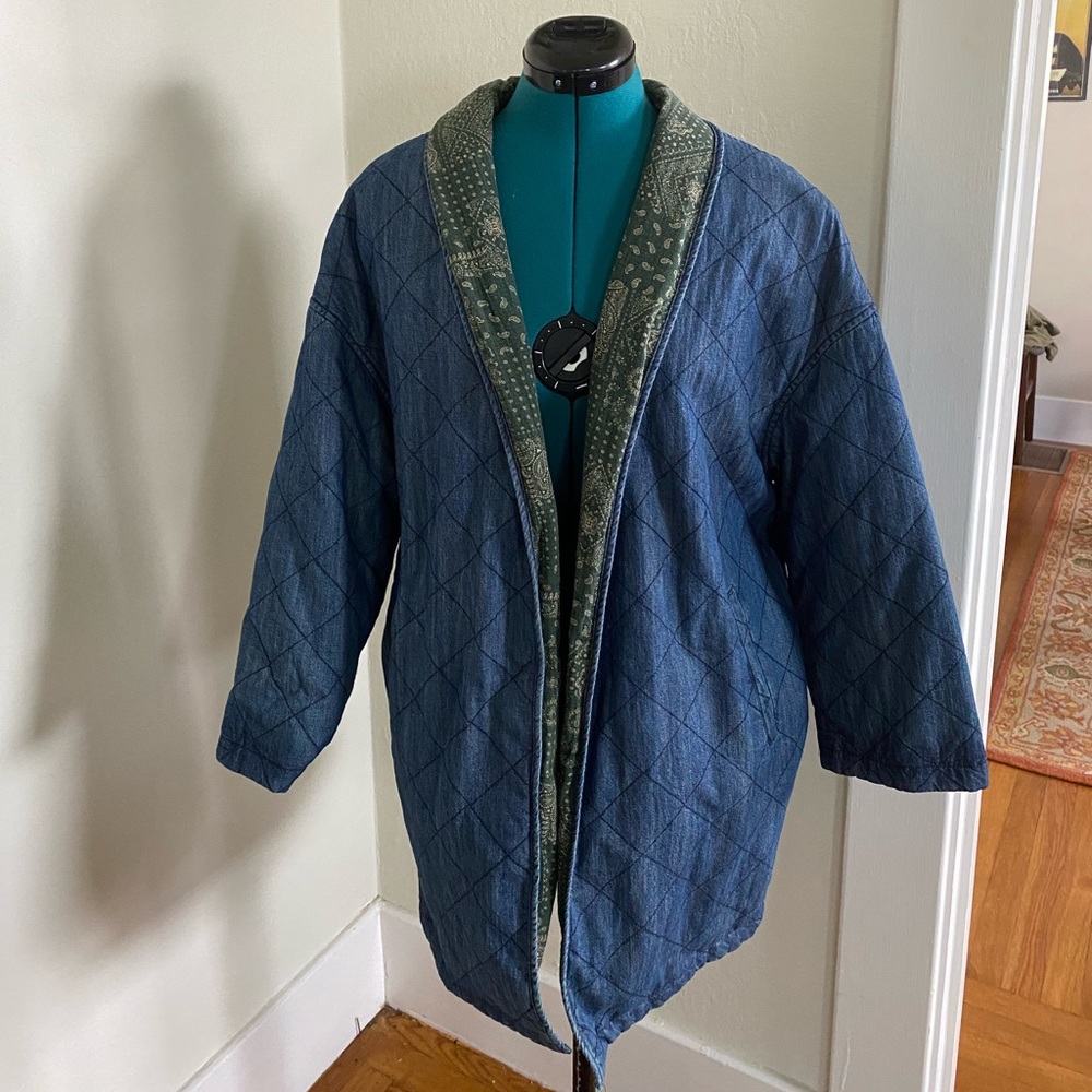 Anthropologie Reversible Denim Puffer Jacket
